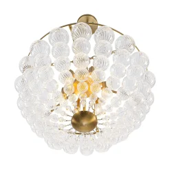 Brass Draped Ribbed Glass Bubble Round Pendant Chandelier