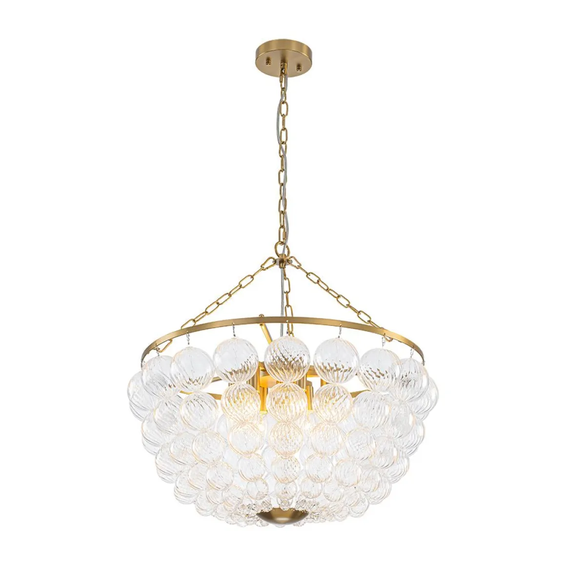 Brass Draped Ribbed Glass Bubble Round Pendant Chandelier