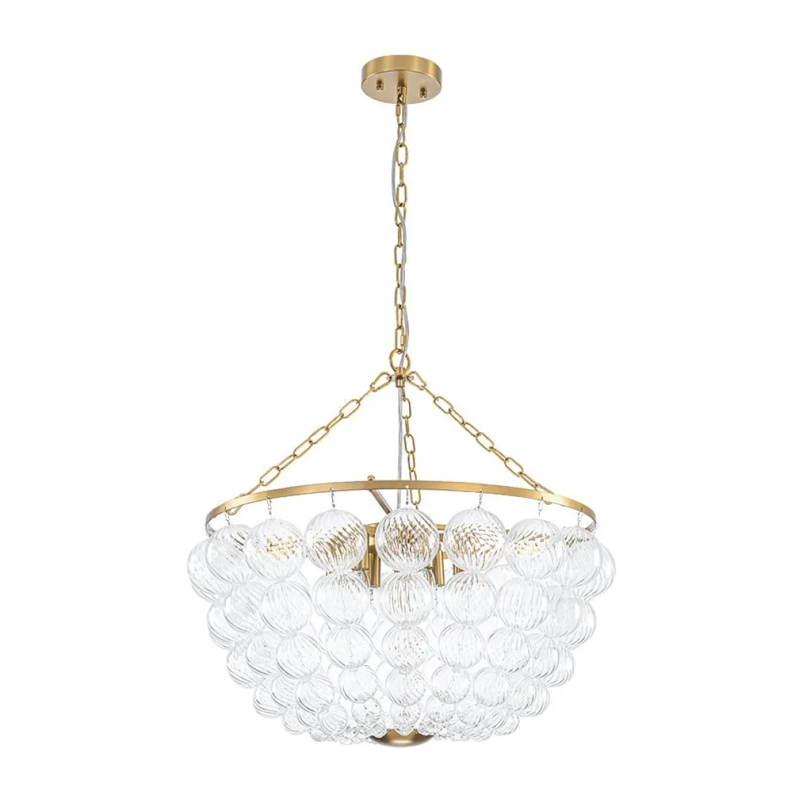 Brass Draped Ribbed Glass Bubble Round Pendant Chandelier