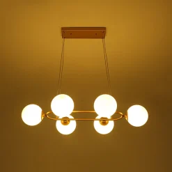 Brass Frosted White Glass Bubble Oval Ring Island Chandelier