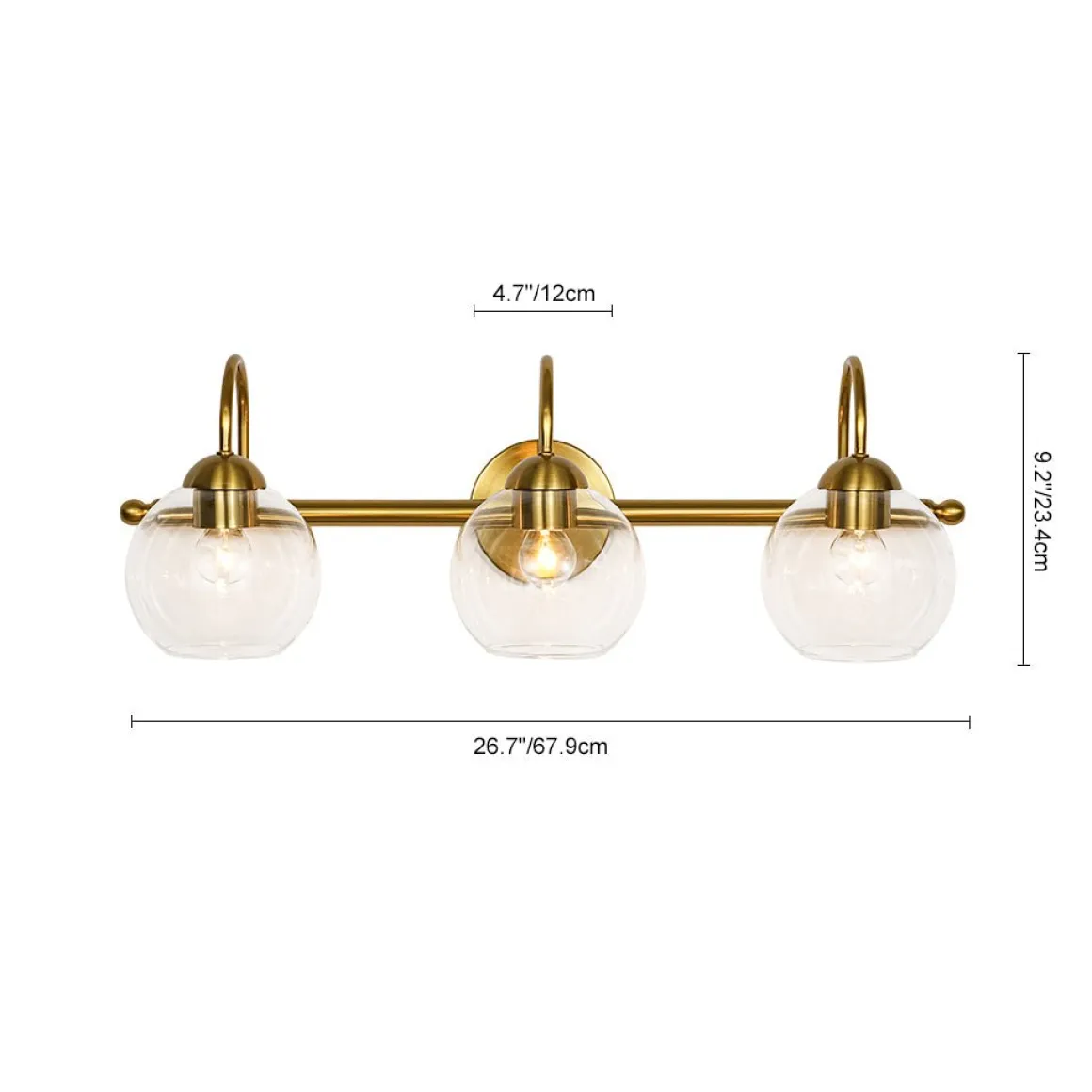 Brass Goose Arm Glass Globe 3-Light Vanity Wall Sconce