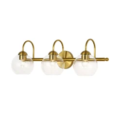 Brass Goose Arm Glass Globe 3-Light Vanity Wall Sconce