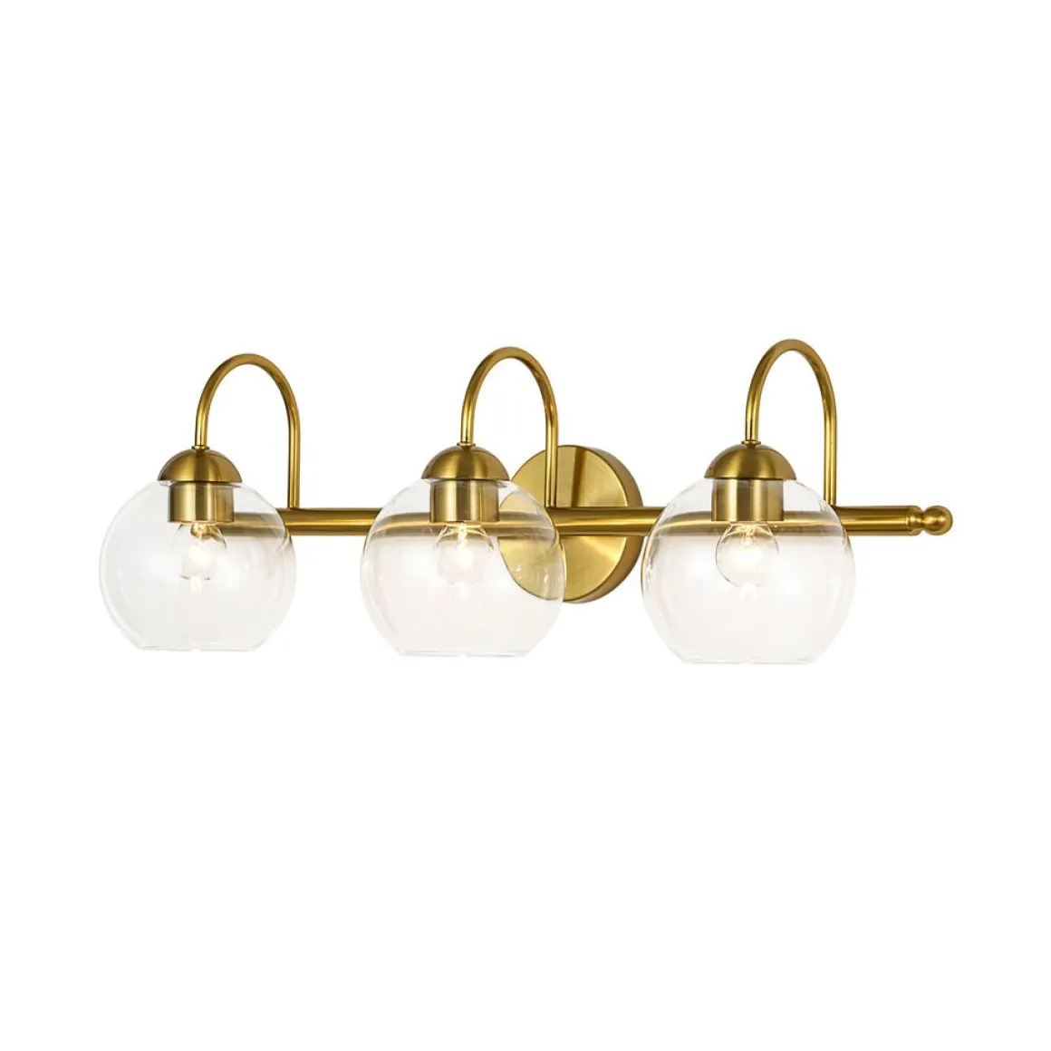 Brass Goose Arm Glass Globe 3-Light Vanity Wall Sconce