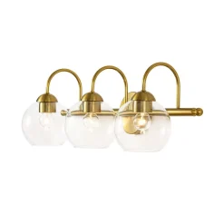 Brass Goose Arm Glass Globe 3-Light Vanity Wall Sconce