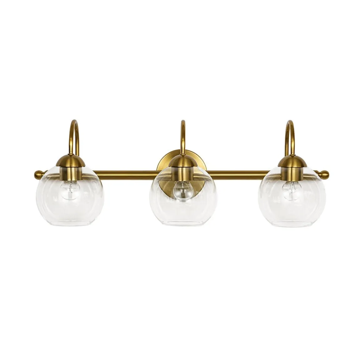 Brass Goose Arm Glass Globe 3-Light Vanity Wall Sconce
