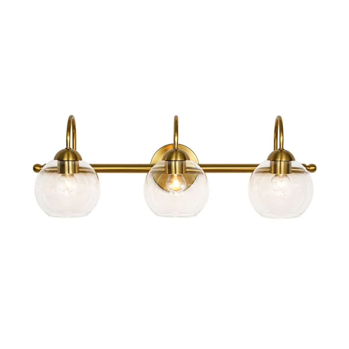 Brass Goose Arm Glass Globe 3-Light Vanity Wall Sconce