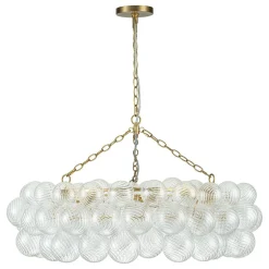 Brass Halo Ribbed Glass Globe Bubble Ring Chandelier