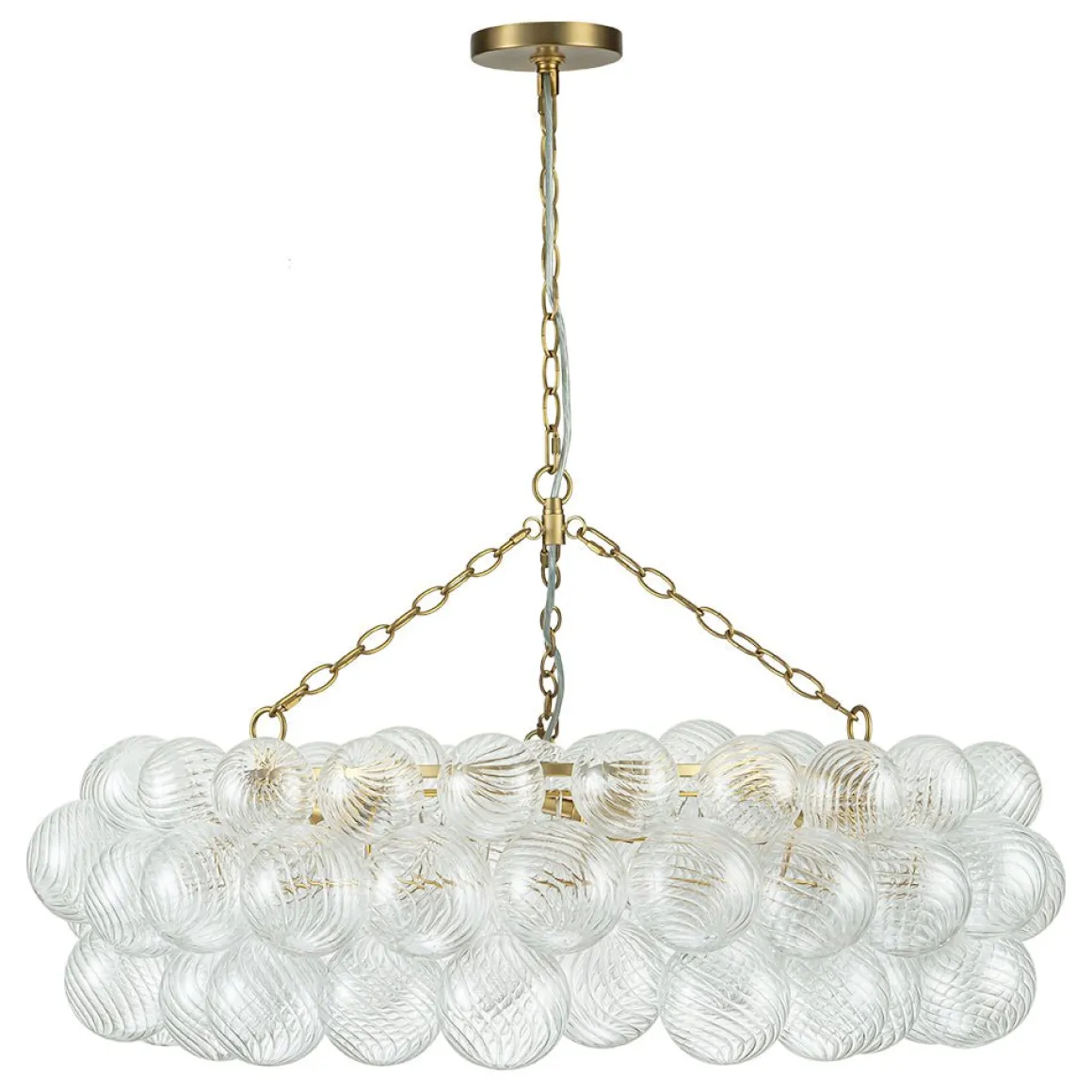 Brass Halo Ribbed Glass Globe Bubble Ring Chandelier