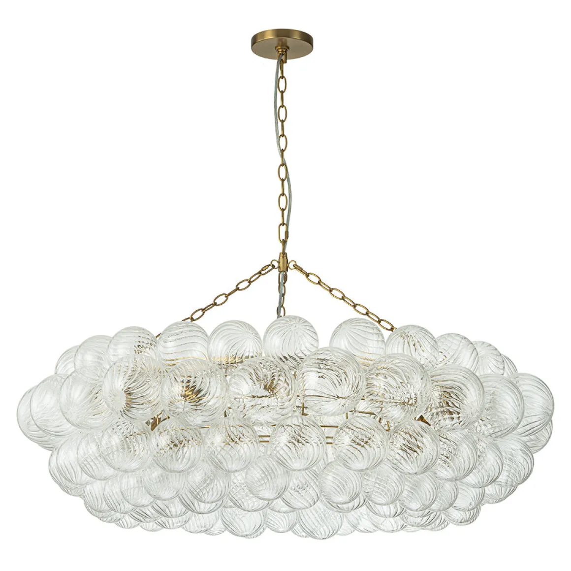 Brass Halo Ribbed Glass Globe Bubble Ring Chandelier