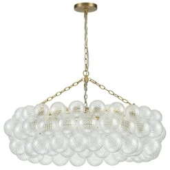 Brass Halo Ribbed Glass Globe Bubble Ring Chandelier