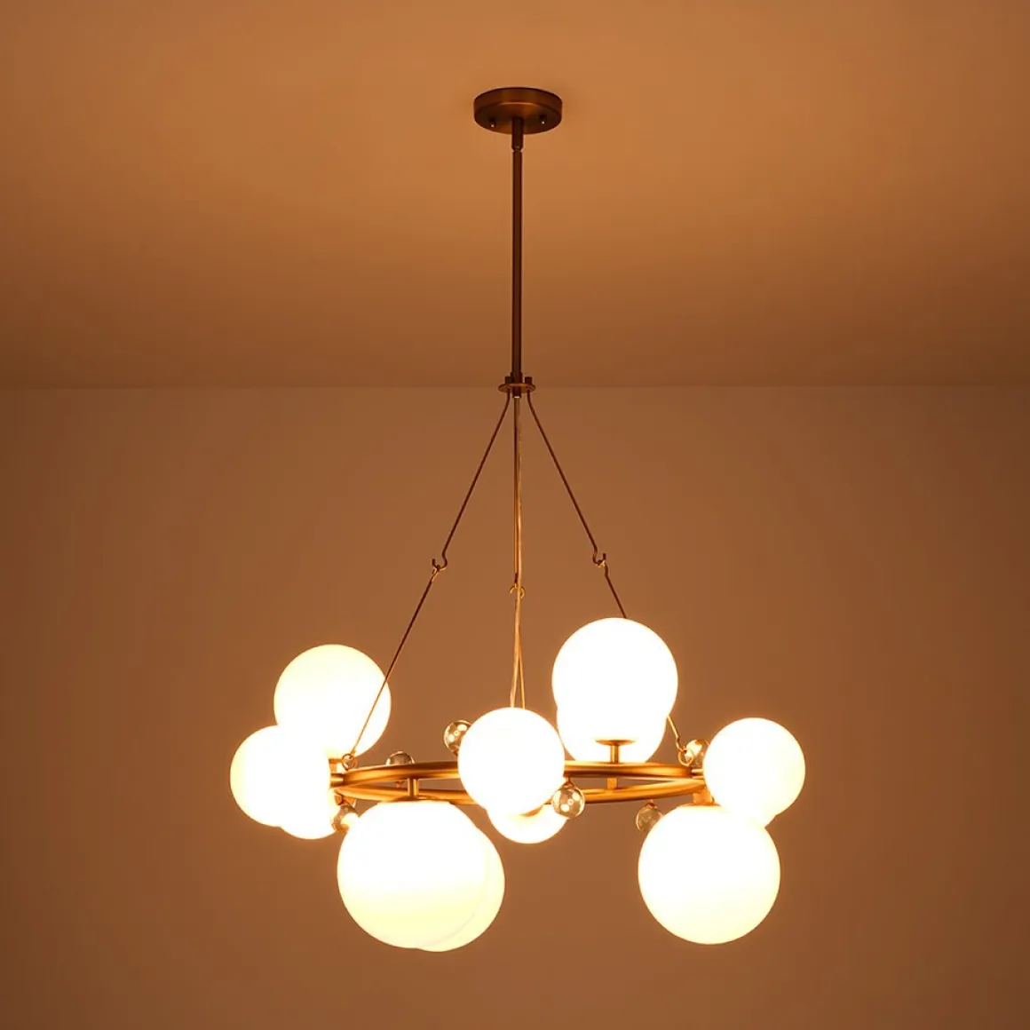 Brass Halo Shine Opal Glass Bubble Ring Chandelier