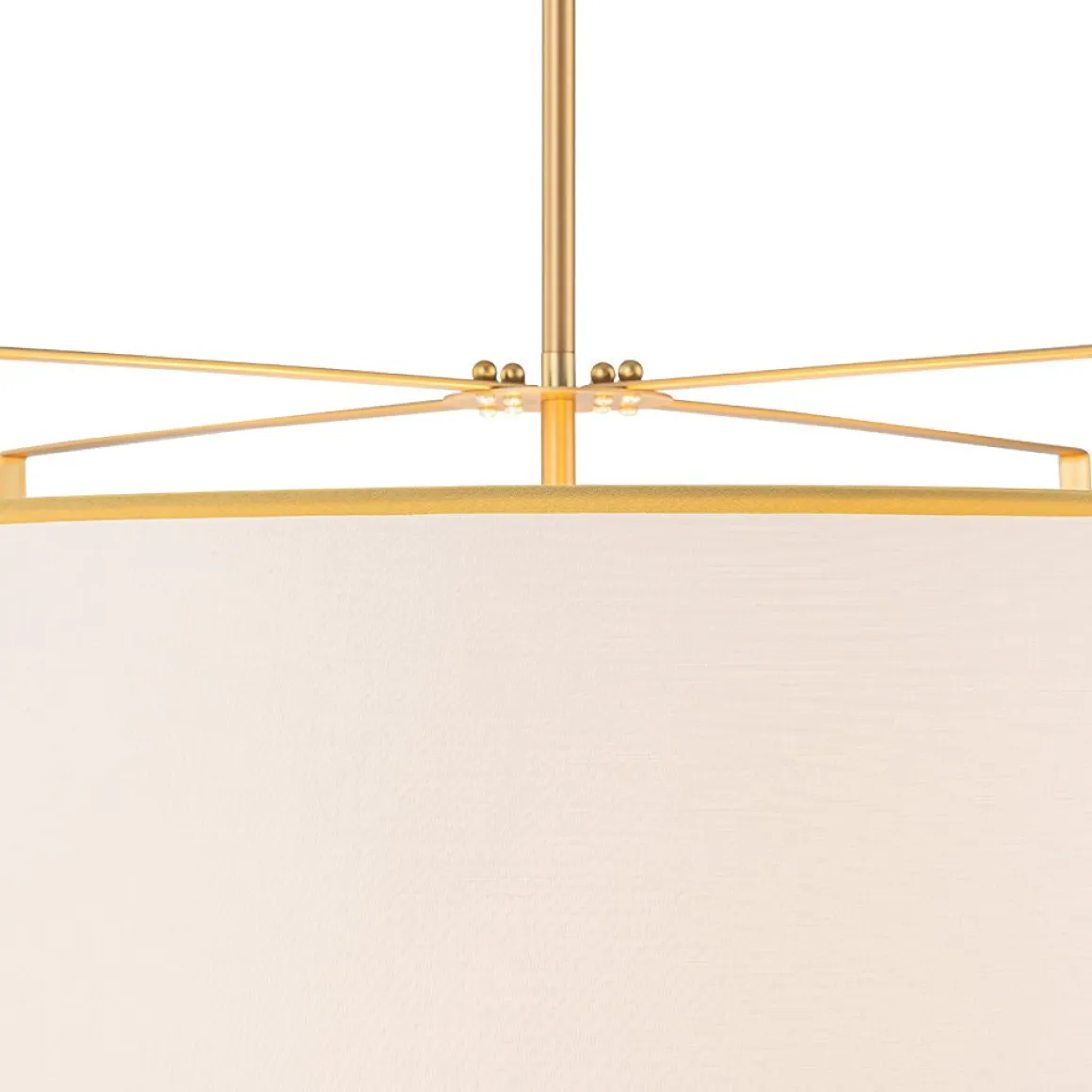 Brass Large White Fabric Drum Cage Chandelier