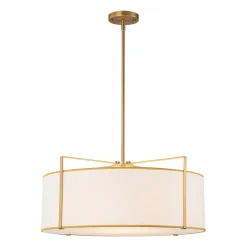 Brass Large White Fabric Drum Cage Chandelier