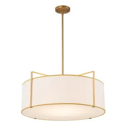 Brass Large White Fabric Drum Cage Chandelier
