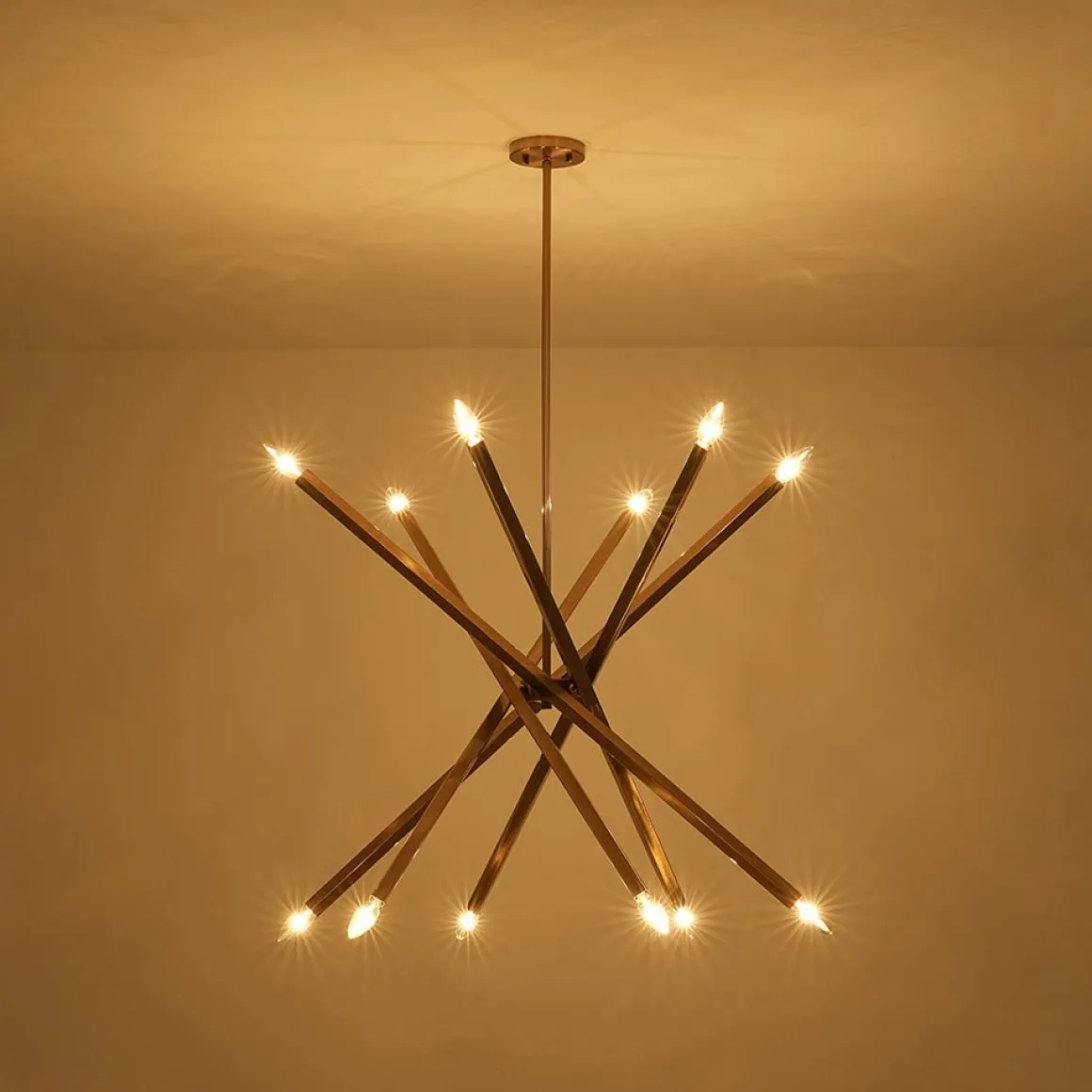 Brass 12-Light Adjustable Linear Rod Sputnik Chandelier