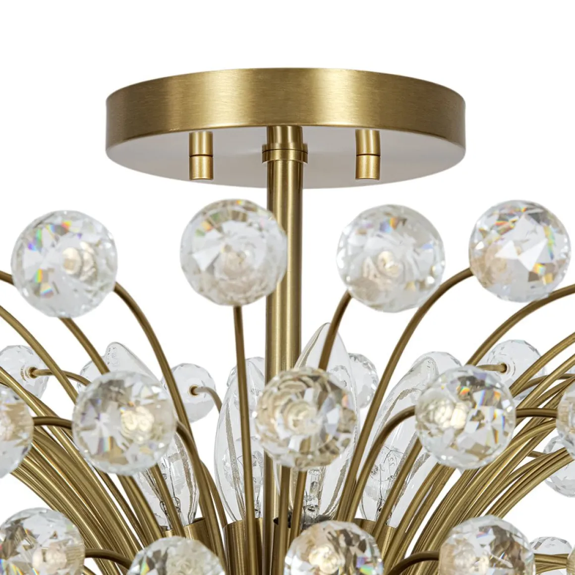 Brass 4-Light Bloom Bouquet Crystal Starburst Semi Flush Mount