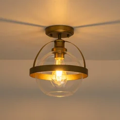 Brass 1-Light Clear Glass Sphere Globe Semi-Flush Mount