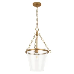 Brass 1-Light Clear Textured Glass Conical Cage Pendant