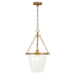 Brass 1-Light Clear Textured Glass Conical Cage Pendant