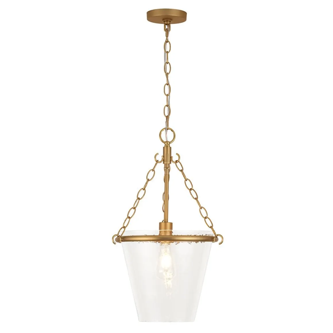 Brass 1-Light Clear Textured Glass Conical Cage Pendant