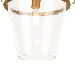 Brass 1-Light Clear Textured Glass Conical Cage Pendant
