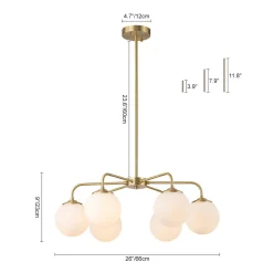Brass 6-Light Milky White Globe Round Chandelier