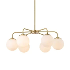 Brass 6-Light Milky White Globe Round Chandelier