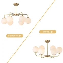 Brass 6-Light Milky White Globe Round Chandelier