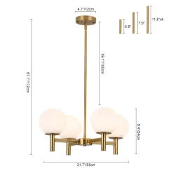 Brass 4-Light Opal Glass Globe Round Sputnik Chandelier