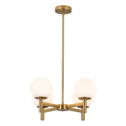 Brass 4-Light Opal Glass Globe Round Sputnik Chandelier
