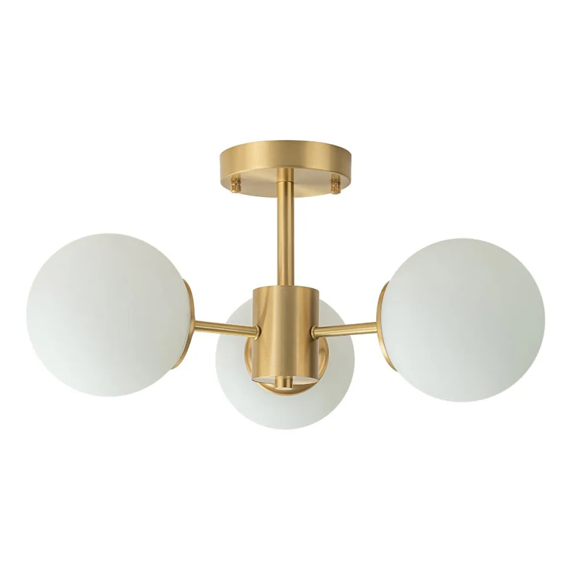 Brass 3-Light Opal Glass Globe Semi Flush Mount
