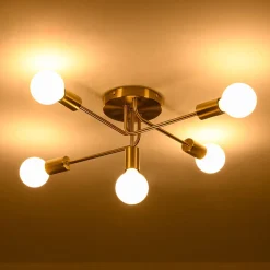 Brass 5-Light Tiered Linear Sputnik Semi Flush Mount
