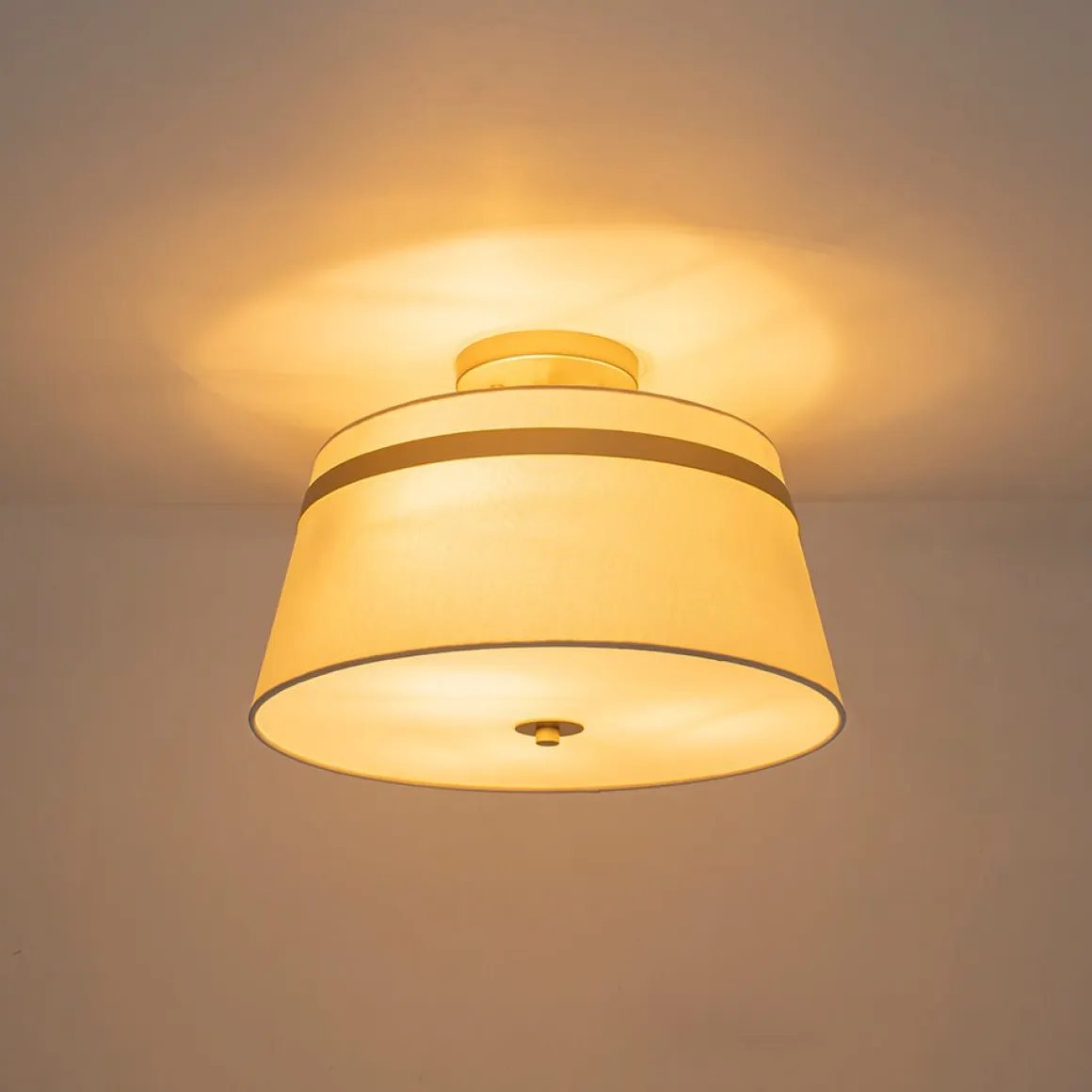 Brass 3-Light White Fabric Drum Cage Semi Flush Mount