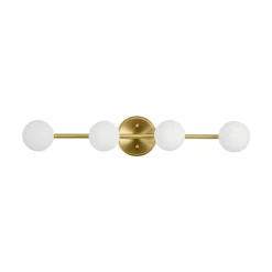 Brass Linear Opal Glass Globe Semi Flush Mount Vanity Light