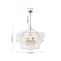 Brass Luxe Cluster Hammered Glass Globe Bubble Chandelier