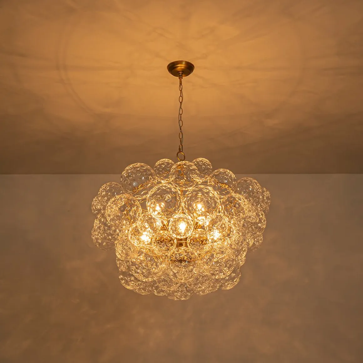 Brass Luxe Cluster Hammered Glass Globe Bubble Chandelier