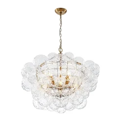 Brass Luxe Cluster Hammered Glass Globe Bubble Chandelier