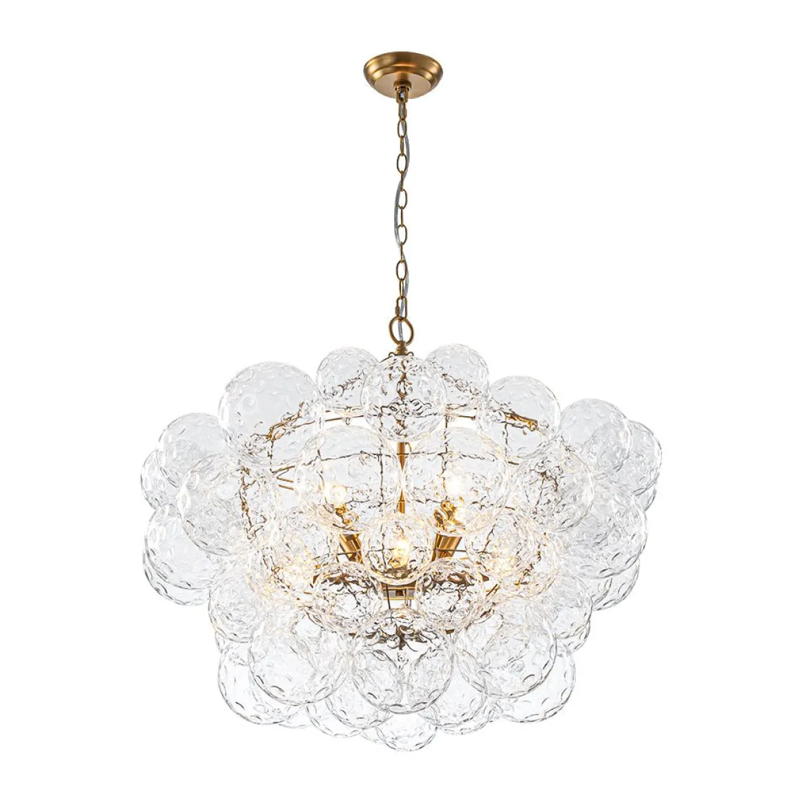 Brass Luxe Cluster Hammered Glass Globe Bubble Chandelier