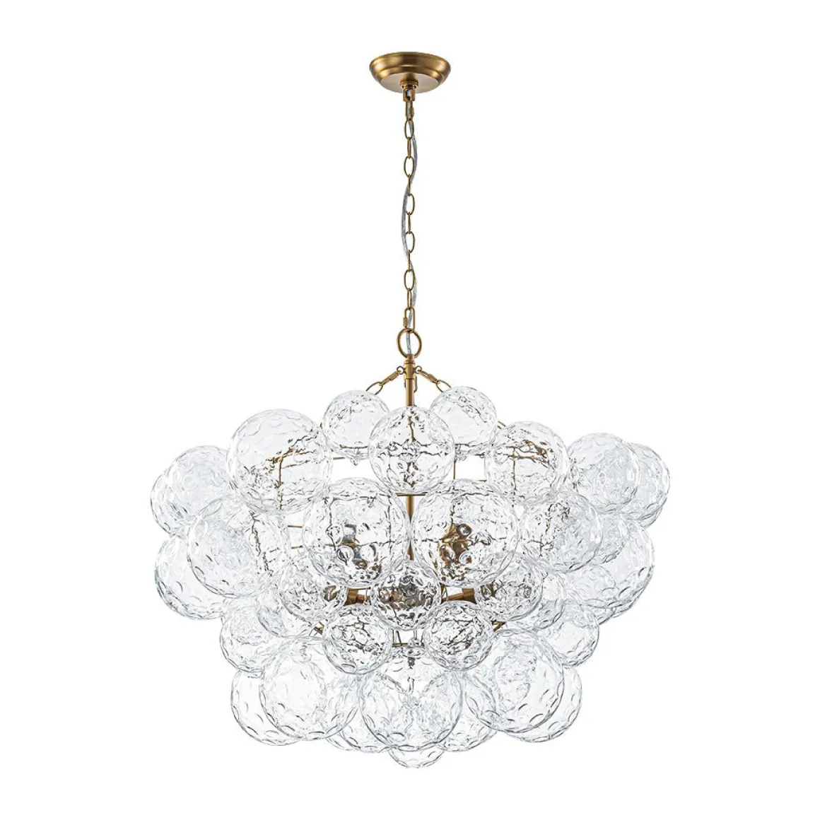 Brass Luxe Cluster Hammered Glass Globe Bubble Chandelier