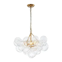 Brass Luxe Cluster Hammered Glass Globe Bubble Chandelier