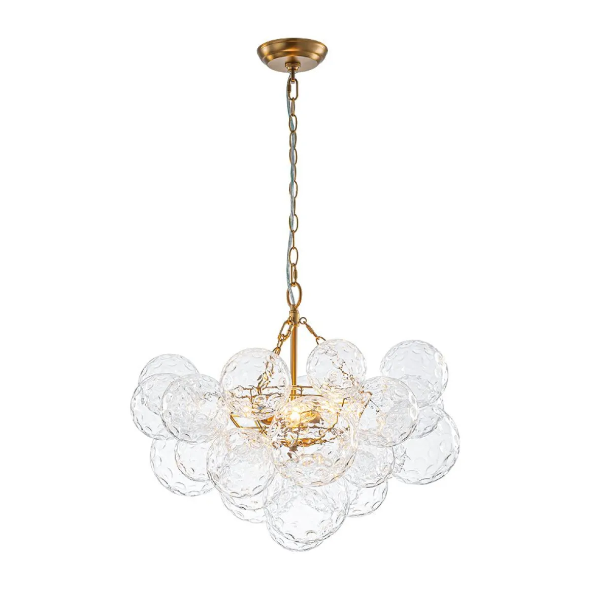 Brass Luxe Cluster Hammered Glass Globe Bubble Chandelier