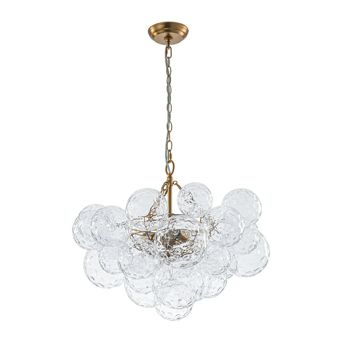 Brass Luxe Cluster Hammered Glass Globe Bubble Chandelier