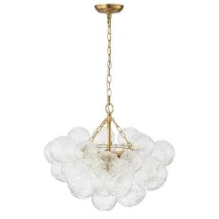 Brass Luxe Cluster Rippled Glass Globe Bubble Chandelier