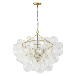 Brass Luxe Cluster Rippled Glass Globe Bubble Chandelier