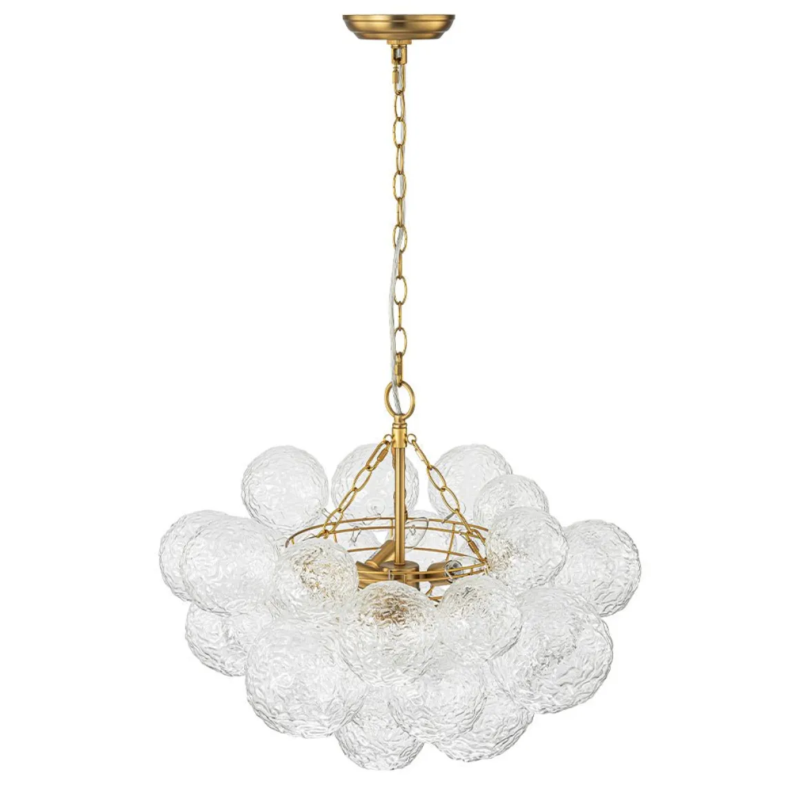 Brass Luxe Cluster Rippled Glass Globe Bubble Chandelier