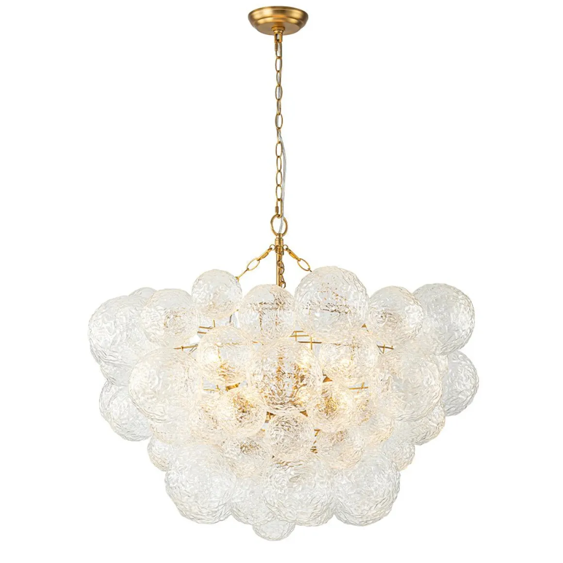 Brass Luxe Cluster Rippled Glass Globe Bubble Chandelier