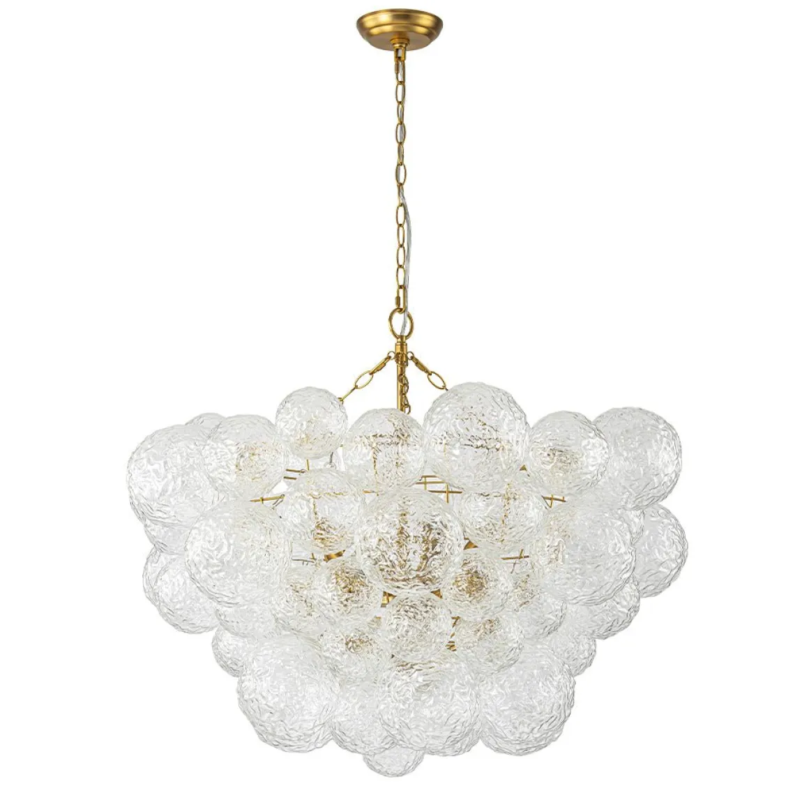 Brass Luxe Cluster Rippled Glass Globe Bubble Chandelier
