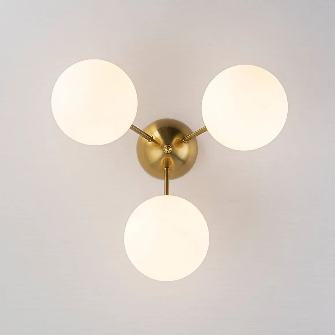 Brass Mid-Century 3-Light Glass Globe Semi Flush Mount