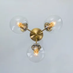 Brass Mid-Century 3-Light Glass Globe Semi Flush Mount