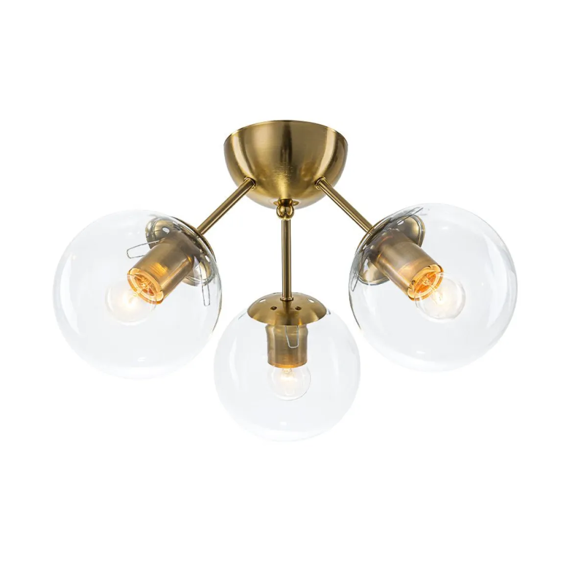 Brass Mid-Century 3-Light Glass Globe Semi Flush Mount